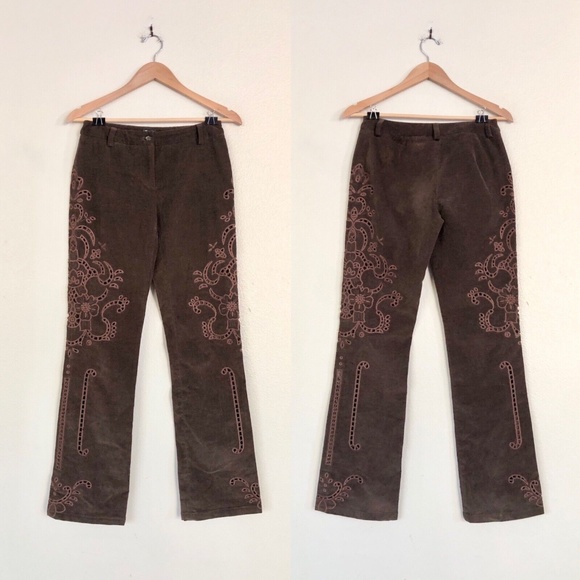 Vintage D&G DOLCE & GABBANA F/W 2002 Embroidered Cutout Corduroy Pants in Brown - Picture 4 of 9